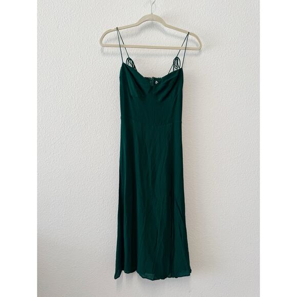 Reformation Juliette Dress Size 10 Green Sweetheart Neckline Slip Midi Tie Strap - Picture 5 of 8